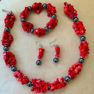 Red coral Hand made jewelry set